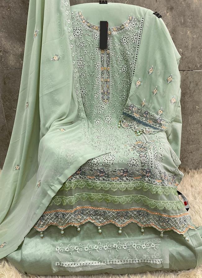 Faux Georgette Pista Green Festival Wear Embroidery Work Pakistani Suit